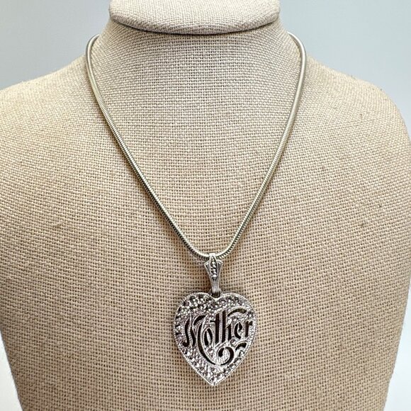 VTG Solid Sterling Silver 925 Mother Heart Pendant Necklace Size 18" Length - Picture 2 of 14